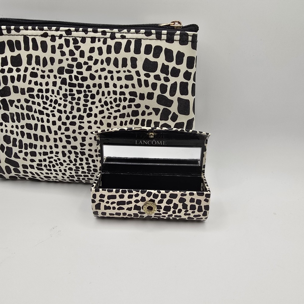 Lancome Lipstick Case w/Mirror and Makeup Bag Leopard Animal Print Used - Picture 2 of 5